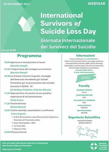 Giornata Internazionale dei Survivors del suicidio 2021 Giornata Internazionale dei Survivors del suicidio 2021